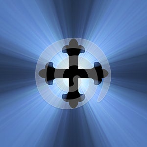 Gothic cross symbol blue light flare