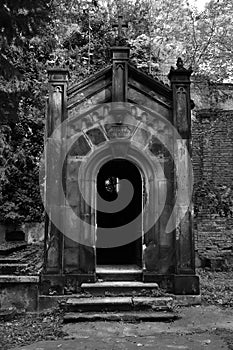 Gothic crypt on Olsany cemetery, Prague, Czech photo