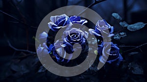 Gothic Dark Blue Roses: Moody Tones And Ultraviolet Photography