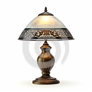 Gothic Dark Brass Table Lamp With White Shade - 3d Render