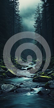 Gothic Dark And Moody Forest River In Dan Matutina Style photo