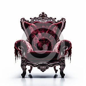Gothic Dark And Moody Red Velvet Chair On White Background