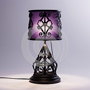 Gothic Darkness: Iron Lamp With Purple Shade And Celtic Knotwork