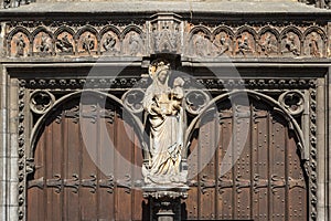 Gothic details of the church portal in Dinant