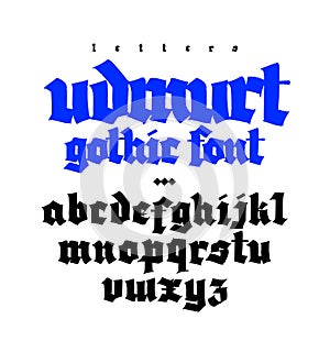 Gothic, display English alphabet. Vector. Medieval Latin letters. Classic old European style. Calligraphy and lettering. Lowercase