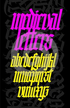 Gothic, display English alphabet. Vector. Medieval Latin letters. Classic old European style. Calligraphy and lettering. Lowercase