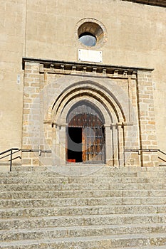 Gothic door of the church of the Savior -El Salvador- in Bejar, province of Salamanca, Spain