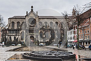 Gothic, Eclectic architecture: the facade or exterior of the historical Eglise Sainte Catherine, Brussels