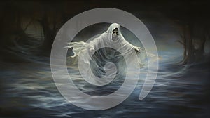 Gothic Eldrich Horror Artwork: Ghostly Figure In Water