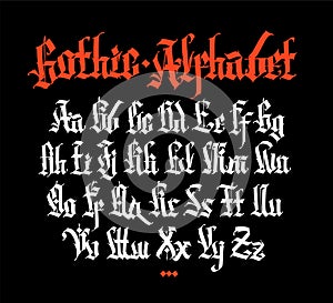 Gothic, English alphabet. Vector. Medieval Latin letters. Uppercase and lowercase letters. Signs and symbols for tattoos. Ancient