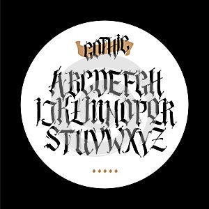 Gothic, English alphabet. Vector set. Font for tattoo, personal and commercial purposes. Elements are isolated on a black