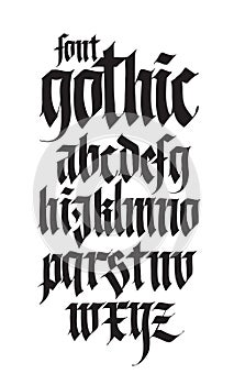 Gothic, English alphabet. Vector set. Font for tattoo, personal and commercial purposes. Elements isolated on white background. Ca