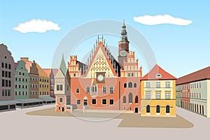 Gothic facade of historic Town Hall of Wroclaw