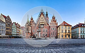Gothic facade of old Town Hall in Wroclaw