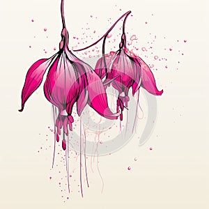 Gothic Floral Illustration With Drip Effect In Pink