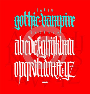 Gothic font from Latin letters. Vector. English alphabet. Medieval European style.
