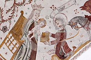 Gothic fresco of Balthasar, one of the three holy kings