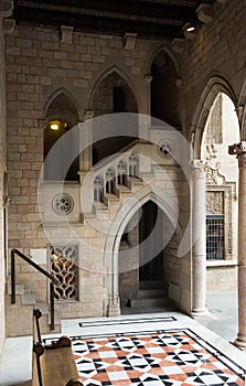 Gothic gallery and inner courtyard in palace Generalitat de Catalunya photo
