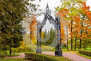 Gothic Gate in Catherine park in autumn, Tsarskoe Selo Pushkin, Saint Petersburg, Russia