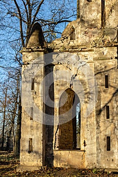 Gothic gate. The Demidovs' estate. Thais. Leningrad region. Clock tower.