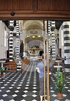 Historic Building the Church Saint John the Baptist interior in Monterosso al Mare Resort village from Cinque Terre in Italy