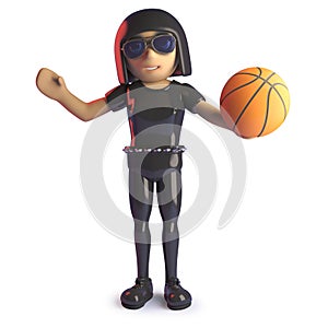 Gothic girl in leather playing with a baskeball, 3d illustration