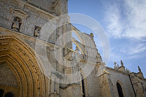 Gothic ide facade of the Cathedral of Palencia, Spain