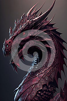 Gothic illustration of a dark red dragon.