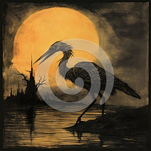 Gothic Illustration: Heron On Fire - Album Cover For Cumbia Band