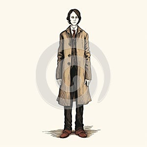 Gothic Illustration: Mysterious Man In Trench Coat