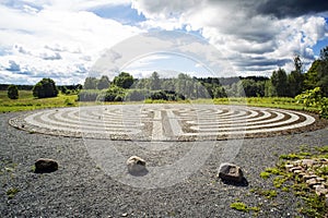 Gothic labyrinth from black and white cobble-stones photo