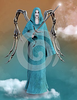 Gothic lady justice up in the clouds