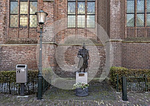 Gothic lamp and Bronze statue Jan Janse de Weltevree, De Rijp, Netherlands