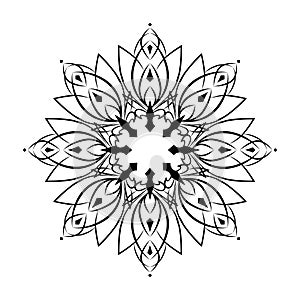Gothic mandala round circle ornament. Floral graphic element. Lily, lotus. For tattoo, emblem, icon.
