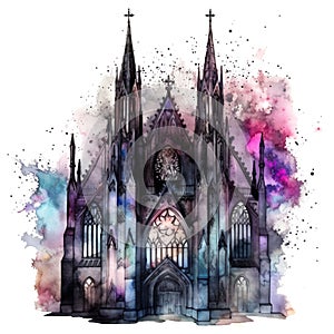 Gothic mantion watercolor illustration