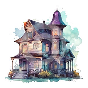 Gothic mantion watercolor illustration