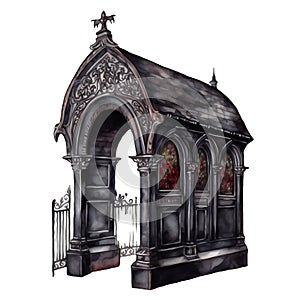 Gothic mantion watercolor illustration