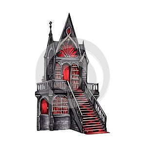 Gothic mantion watercolor illustration