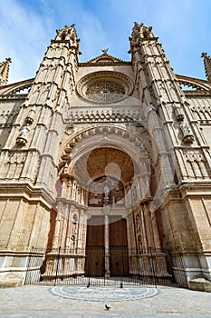 Gothic medieval cathedral La Seu and Royal Palace of La Almudaina. Palma de Mallorca. Balearic Islands Spain