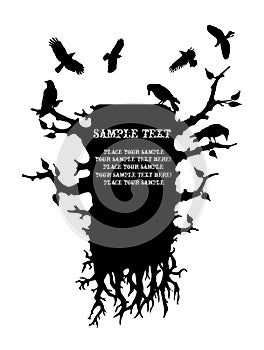 Gothic monochrome text frame with crows