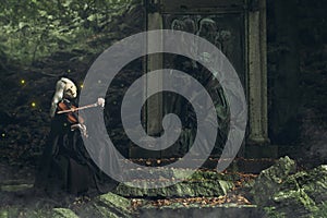 Gothic portrait of a dark lady playing a fiddle