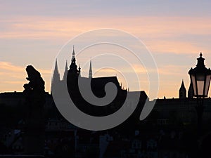Gothic Prague Skyline Gargoyles shadowed photo
