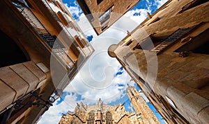 Gothic Quarter in Barcelona. Catalonia, Spain. Medieval