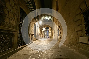 Gothic quarter at night. Empty alleyways in Barcelona