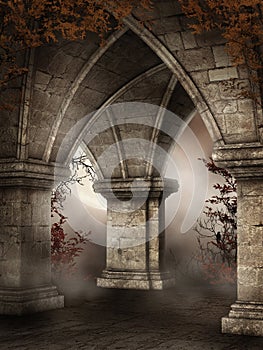 Gothic ruins with red vines