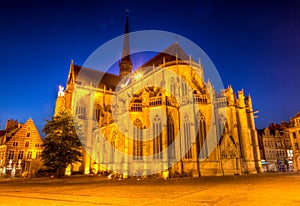 Gothic Saint Peters Church, Leuven, at night