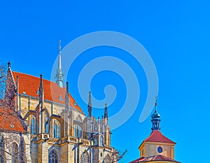 Gothic St Bartholomew Church against blue sky, Kolin, Czech Republic