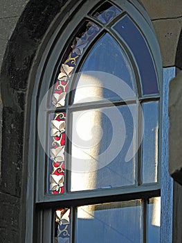 Gothic stained glass arch window leaded sash