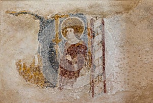 Gothic style frescoes on the walls of Euphrasian Basilica in Porec, UNESCO world heritage site, Croatia