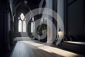 Gothic style hallway interior in luxury house